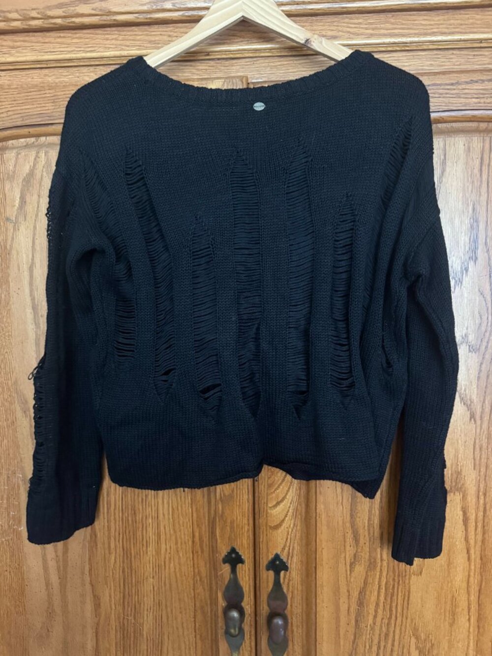Guess Black Distressed Knit Crew Neck Sweater image 3